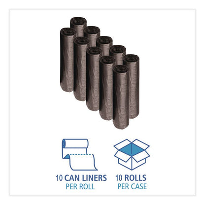 Recycled Low-Density Polyethylene Can Liners, 45 gal, 0.8 mil, 40" x 48", Black, Perforated, 10 Bags/Roll, 10 Rolls/Carton
