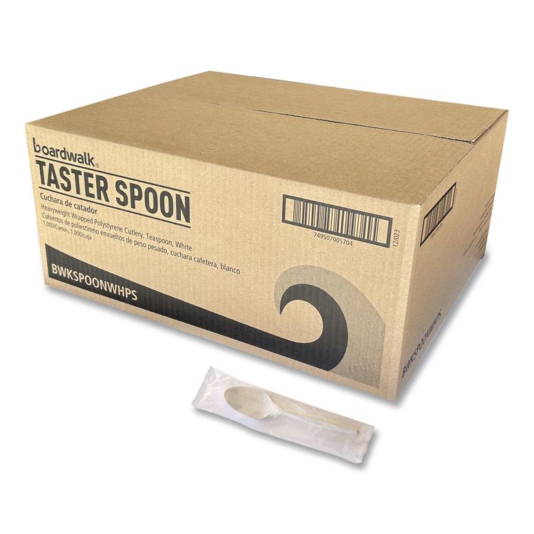 Heavyweight Wrapped Polystyrene Cutlery, Spoon, Plastic, White, 1,000/Carton