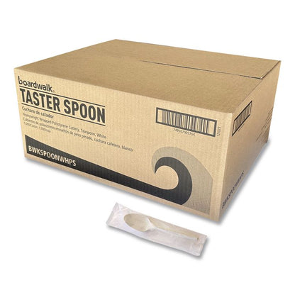 Heavyweight Wrapped Polystyrene Cutlery, Spoon, Plastic, White, 1,000/Carton