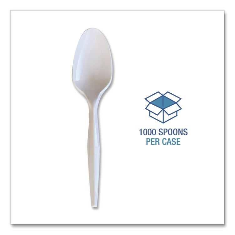 Heavyweight Wrapped Polystyrene Cutlery, Spoon, Plastic, White, 1,000/Carton