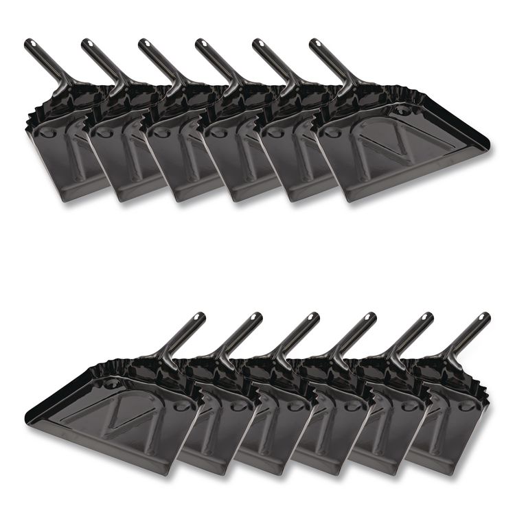 Metal Dust Pan, 12 x 14, 5" Handle, 20-Gauge Steel, Black, 12/Carton