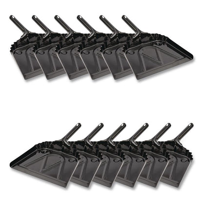 Metal Dust Pan, 12 x 14, 5" Handle, 20-Gauge Steel, Black, 12/Carton