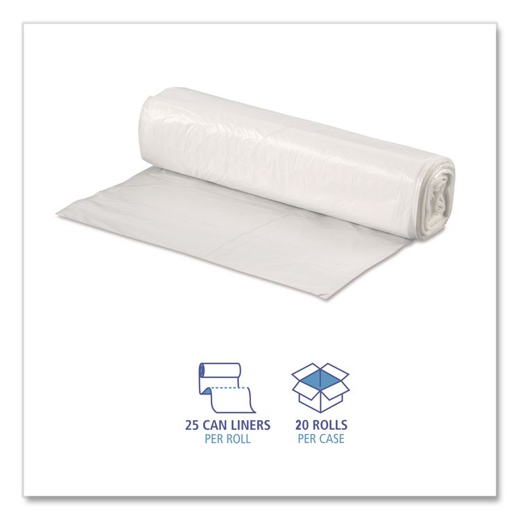 High-Density Can Liners, 33 gal, 9 mic, 33" x 39", Natural, Perforated Roll, 25 Bags/Roll, 20 Rolls/Carton
