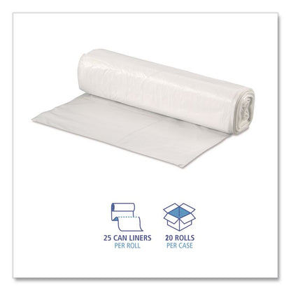 High-Density Can Liners, 33 gal, 9 mic, 33" x 39", Natural, Perforated Roll, 25 Bags/Roll, 20 Rolls/Carton