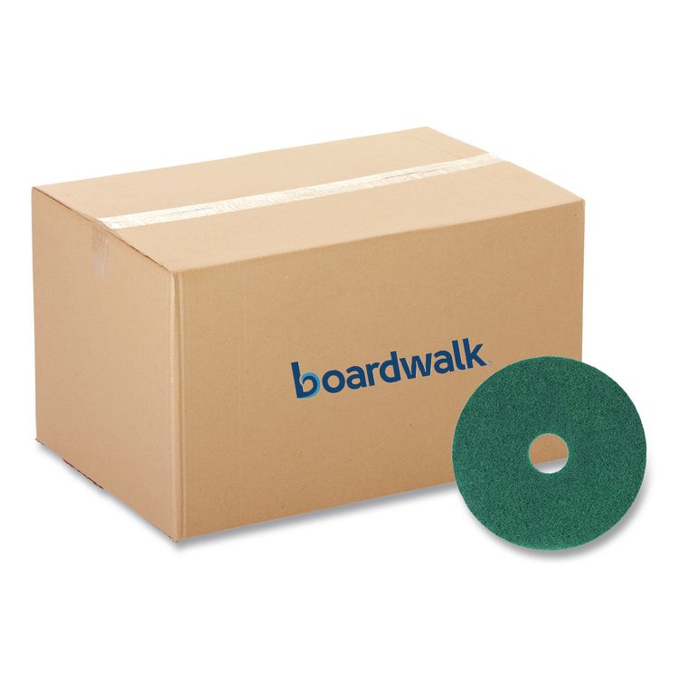 Heavy-Duty Scrubbing Floor Pads, 13" Diameter, Green, 5/Carton