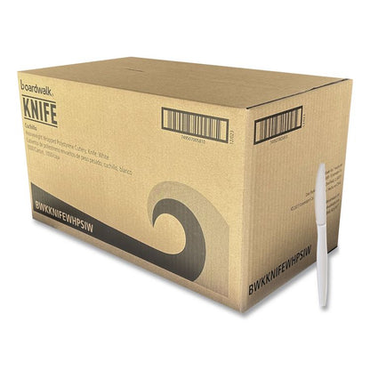 Heavyweight Wrapped Polystyrene Cutlery, Knife, Plastic, White, 1,000/Carton