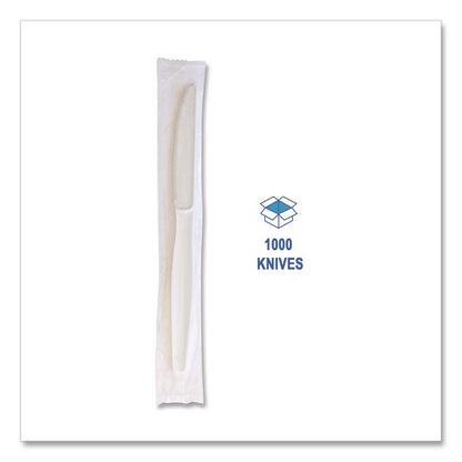 Heavyweight Wrapped Polystyrene Cutlery, Knife, Plastic, White, 1,000/Carton