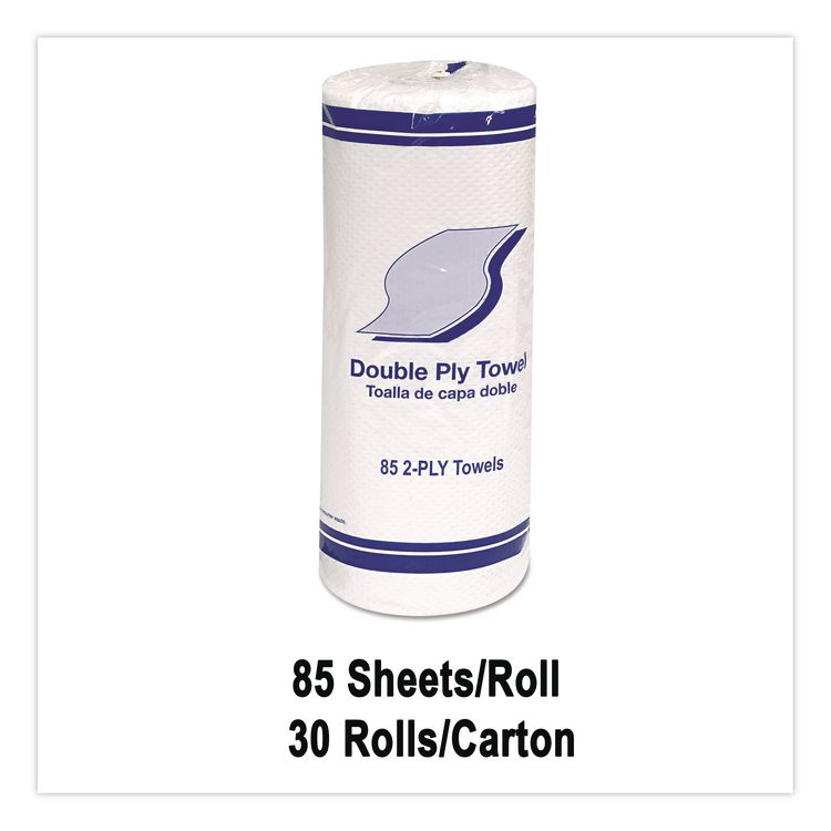 Kitchen Roll Towels, 2-Ply, 11 x 7.8, White, 85/Roll, 30 Rolls/Carton