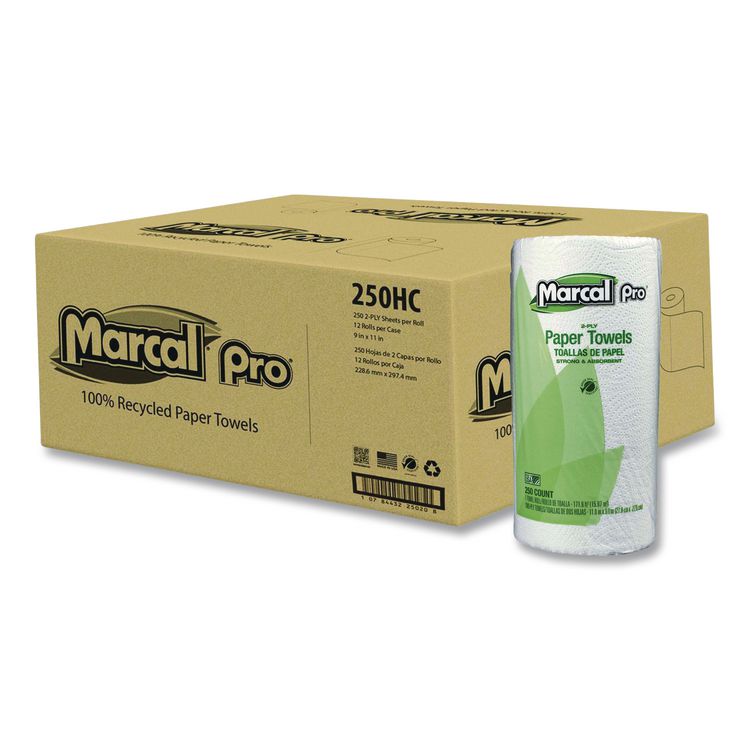 100% Premium Recycled Kitchen Roll Towels, 2-Ply, 11 x 8.8, White, 12 Rolls/Carton