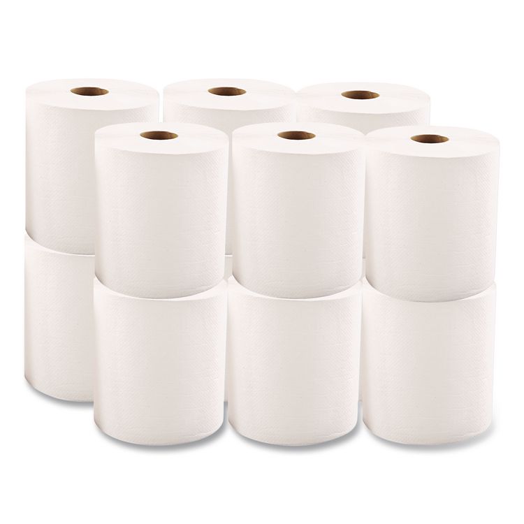 Hardwound Roll Towels, 1-Ply, 8" x 600 ft, White, 12 Rolls/Carton
