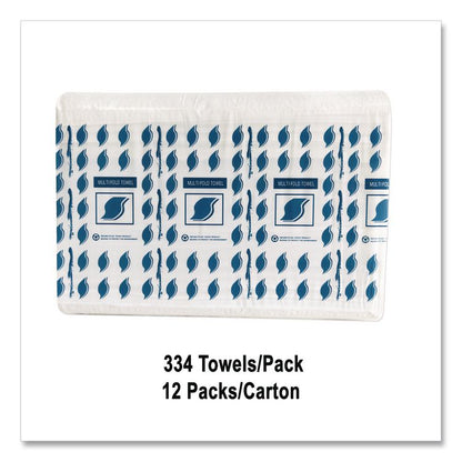 Single-Fold Paper Towels, 9 x 9.45, White, 334/Pack, 12 Packs/Carton