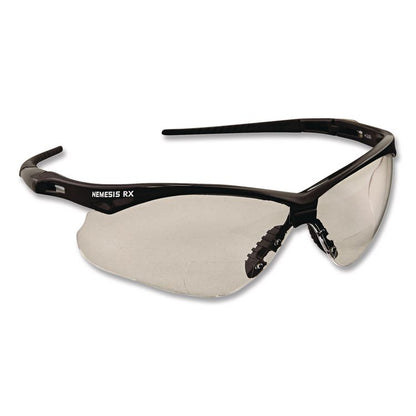 Nemesis Readers Safety Glasses, 2.0+ Diopter, Black Half Frame, Clear Dual Lens