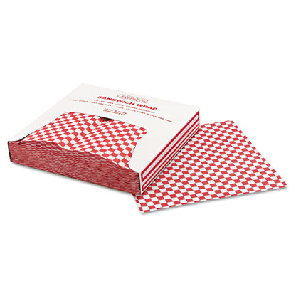 Grease-Resistant Paper Wraps and Liners, 12 x 12, Red Check, 1,000/Box, 5 Boxes/Carton