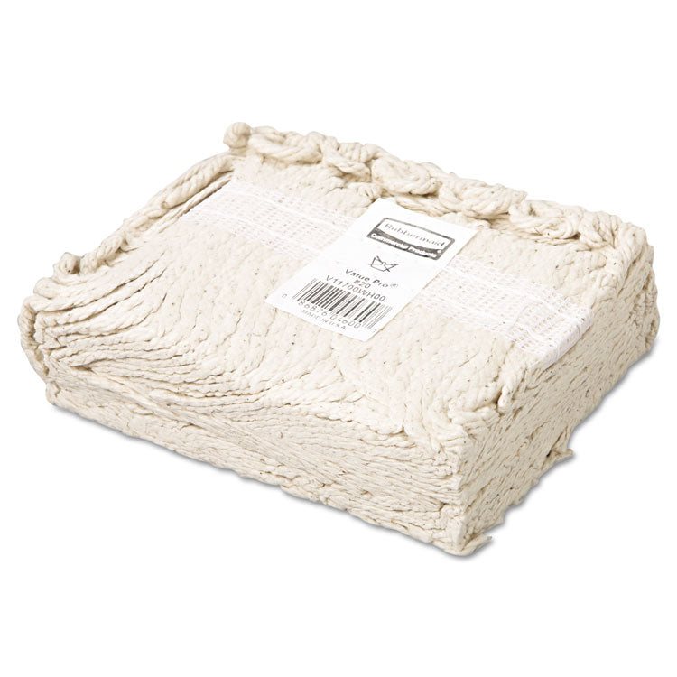 Non-Launderable Economy Cut-End Cotton Wet Mop Head, 20 oz, 1" Band, White, 12/Carton