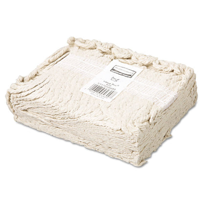 Non-Launderable Economy Cut-End Cotton Wet Mop Head, 20 oz, 1" Band, White, 12/Carton