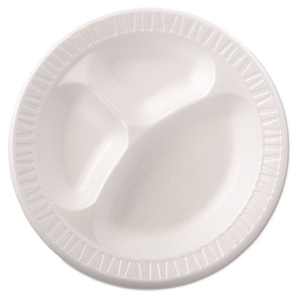 Quiet Class Laminated Foam Dinnerware, 3-Compartment Plate, 10.25" dia, White, 125/Pack, 4 Packs/Carton