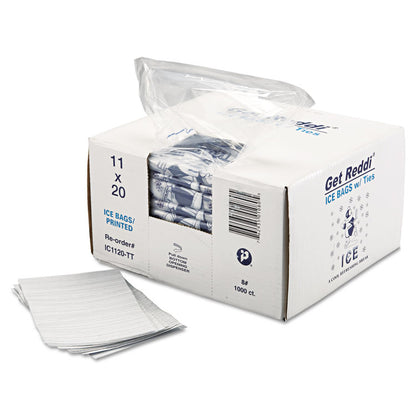 Ice Bags with Twist-Ties, Ice: Penguin Icon Labeling, 8 lb Capacity, 1.5 mil, 11" x 20", Clear, 1,000/Carton