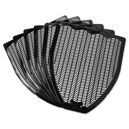 Disposable Urinal Floor Mat, Shield-Shaped, Fresh Blast Scent, Black Non-Slip Perforated Surface, 17.5" x 20.38", 6/Carton