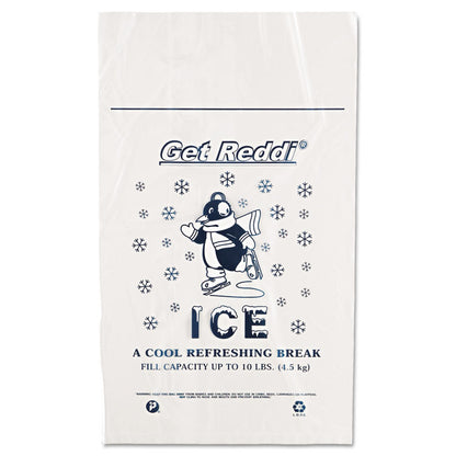Ice Bags with Twist-Ties, Ice: Penguin Icon Labeling, 10 lb Capacity, 1.5 mil, 12" x 21", Clear, 1,000/Carton