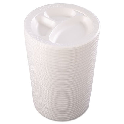 Quiet Class Laminated Foam Dinnerware, 3-Compartment Plate, 10.25" dia, White, 125/Pack, 4 Packs/Carton