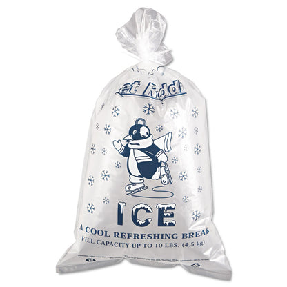 Ice Bags with Twist-Ties, Ice: Penguin Icon Labeling, 10 lb Capacity, 1.5 mil, 12" x 21", Clear, 1,000/Carton