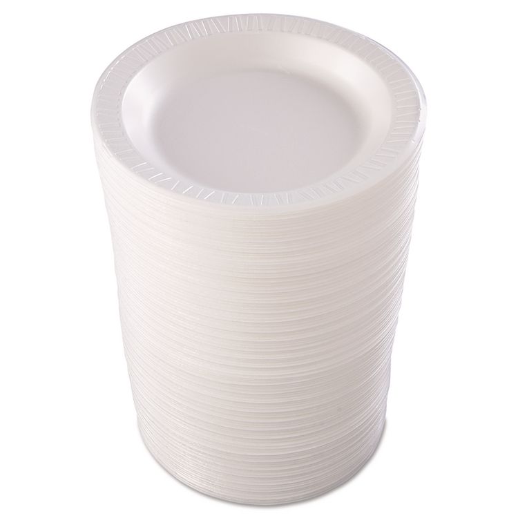 Quiet Classic Laminated Foam Dinnerware, Plate, 10.25" dia, White, 125/Pack, 4 Packs/Carton
