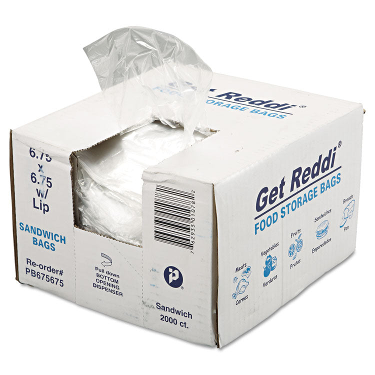 Food Bags, 0.36 mil, 6.75" x 6.75", Clear, 2,000/Carton
