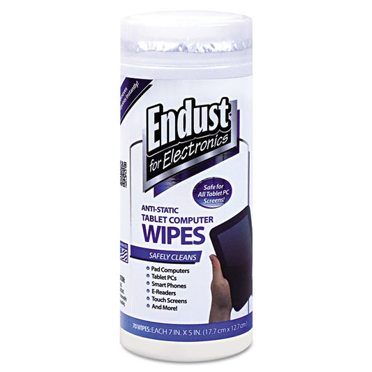 Antistatic Tablet and Laptop Cleaning Wipes, 5 x 7, Unscented, White, 70/Tub