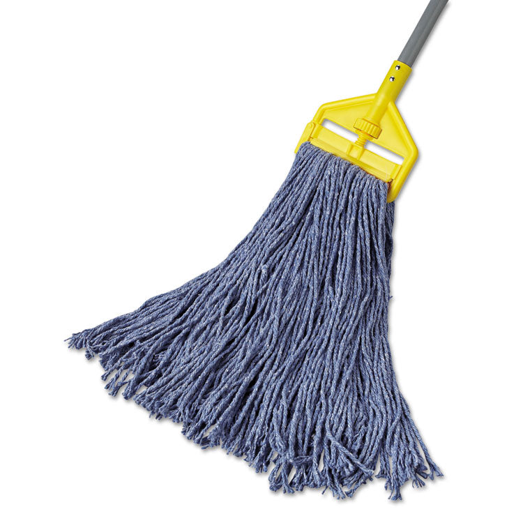 Non-Launderable Cotton/Synthetic Cut-End Blend Mop Head, 24 oz, 1" Band, Blue, 12/Carton