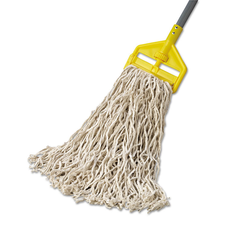 Non-Launderable Economy Cut-End Cotton Wet Mop Head, 24 oz, 1" Band, White, 12/Carton