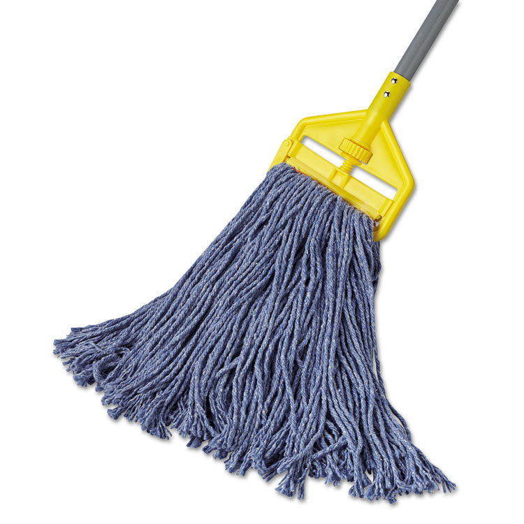 Non-Launderable Cotton/Synthetic Cut-End Blend Mop Head, 16 oz, 1" Band, Blue, 12/Carton