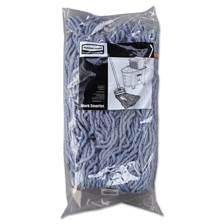 Web Foot Wet Mop Head with 1" Headband, Shrinkless, Cotton/Synthetic, Medium, Blue, 6/Carton