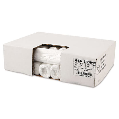 High-Density Can Liners, 33 gal, 9 mic, 33" x 39", Natural, Perforated Roll, 25 Bags/Roll, 20 Rolls/Carton