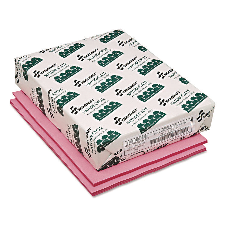 7530013982680, SKILCRAFT Neon Colored Copy Paper, 20 lb Bond Weight, 8.5 x 11, Neon Pink, 500/Ream