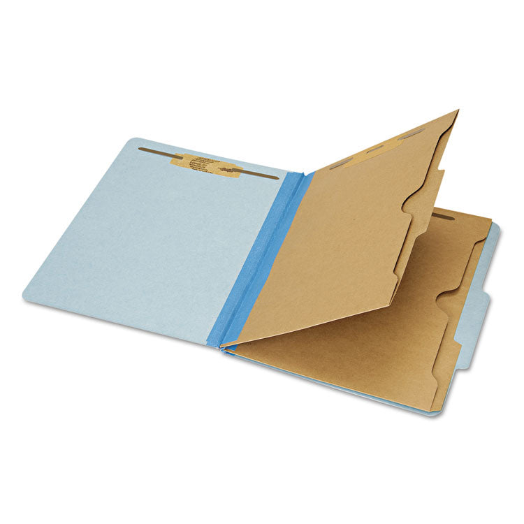 7530016006984, SKILCRAFT Pocket Classification Folder, Expands 2", 2 Dividers, 6 Fasteners, Letter Size, Light Blue, 10/Box