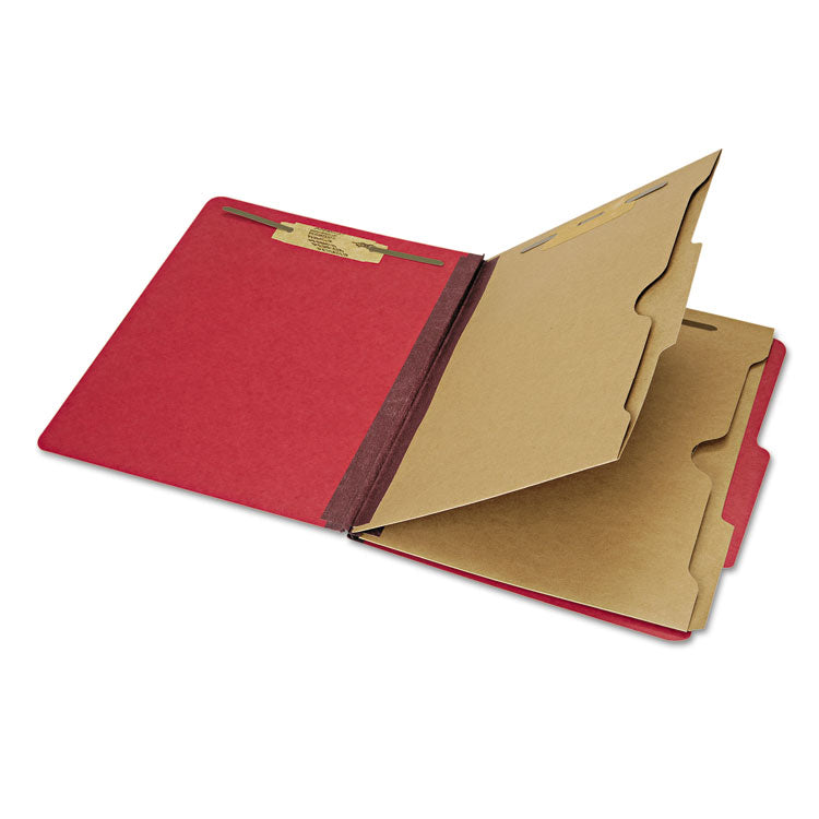 7530016006972, SKILCRAFT Pocket Classification Folder, Expands 2", 2 Dividers, 6 Fasteners, Letter Size, Dark Red, 10/Box