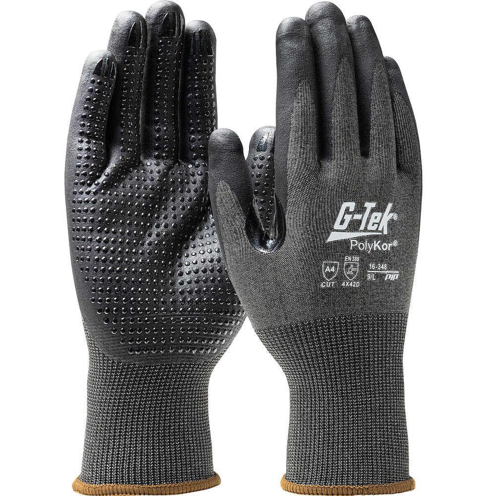 G-Tek by PIP Knit Polykor Glove Foamnitrile Grip W/DOTS L TS, 12 Pairs/Dozen