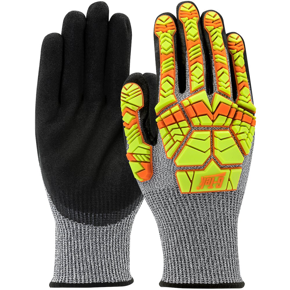 G-Tek by PIP Knit Polyk Glove H-vis Nitr 2-DIP Msurf P/F M, 12 Pairs/Dozen
