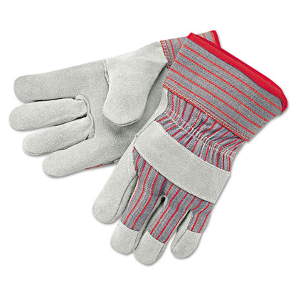 Economy Grade Leather Gloves, Gunn Cut, Wing Thumb, X-Large, White/Red, 12 Pairs