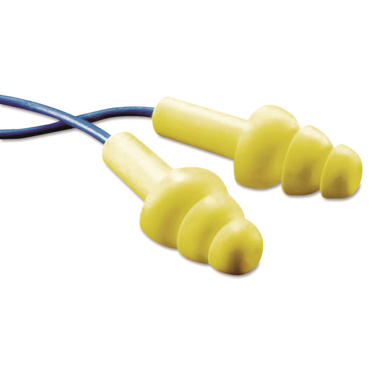 E-A-RUltraFit Reusable Earplugs, Corded, Metal Detectable, 25 dB NRR, One Size Fits Most, Yellow 3-Flange Plugs, 100/Box