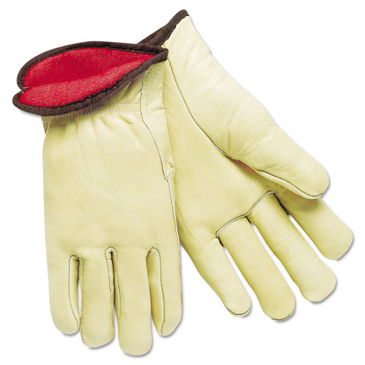 Premium Grade Leather Insulated Driver Gloves, Fleece Lining, Gunn Cut, Straight Thumb, X-Large, Cream, 12 Pairs