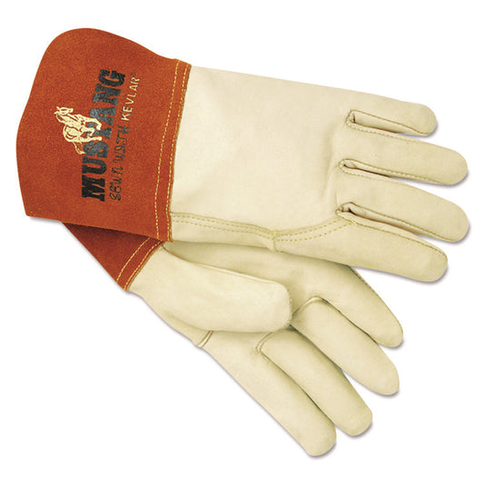 Mustang Leather MIG/TIG Welding Work Gloves, ANSI Level 2 Heat Resistance, Gunn Cut, Wing Thumb, Medium, Tan/Brown, 12 Pairs