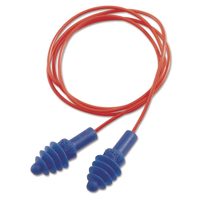 AirSoft Multiple-Use Corded Earplugs, Red Cord, 27 dB NRR, One Size Fits Most, Blue 4-Flange Plugs, 100/Box
