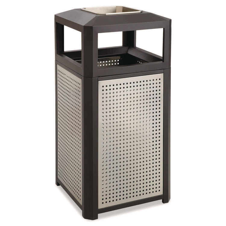 Evos Series Steel Waste Container, 38 gal., Steel, Powder Coated Finish, Black