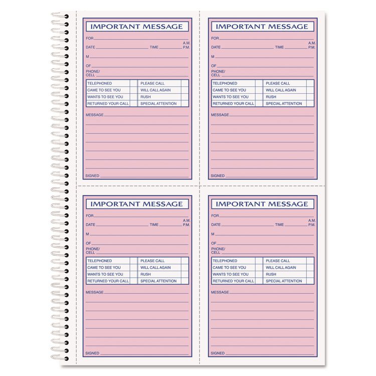 Telephone Message Book with Fax/Mobile Section, Two-Part Carbonless, 3.88 x 5.5, 4 Forms/Sheet, 200 Forms Total