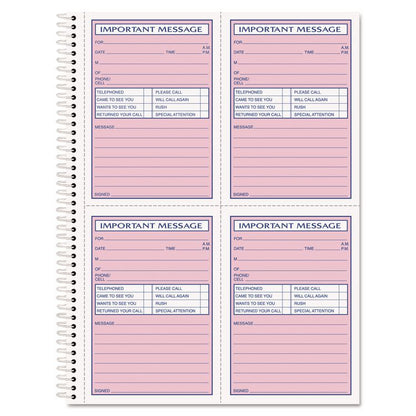 Telephone Message Book with Fax/Mobile Section, Two-Part Carbonless, 3.88 x 5.5, 4 Forms/Sheet, 200 Forms Total