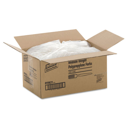 Plastic Cutlery, Mediumweight Fork, Plastic, White, 1,000/Carton