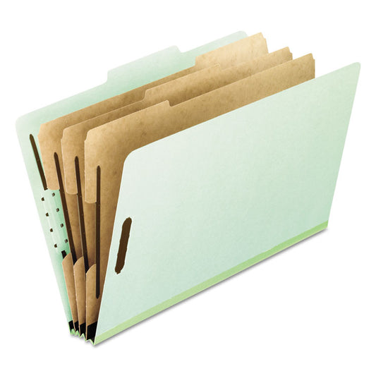 Eight-Section Pressboard Classification Folders, Expands 3", 3 Dividers, 8 Embedded Fasteners, Letter Size, Green, 10/Box