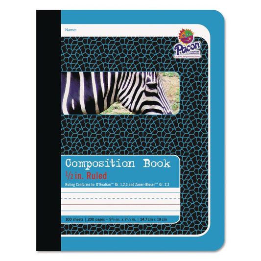 Primary Composition Book, D'Nealian 1-3, Zaner-Bloser 2, Manuscript Rule (1/2"), Blue/Black Cover, (100) 9.75 x 7.5 Sheets
