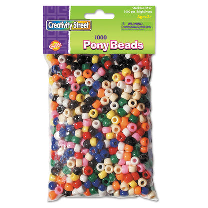 Pony Beads, Plastic, 0.24" x 0.35", Assorted Primary Colors, 1,000/Pack